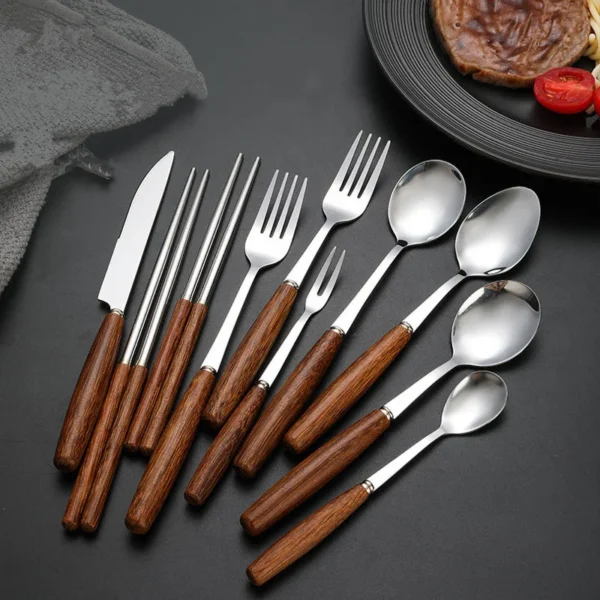 Stainless Steel Cutlery Set with Wooden Handle - Image 2
