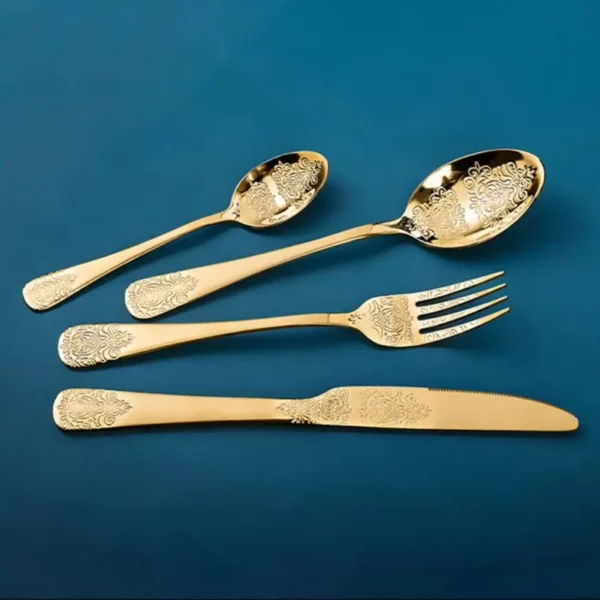 Golden Cutlery Set with Ornament
