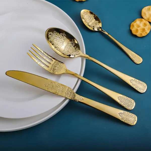 Golden Cutlery Set with Ornament - Image 2