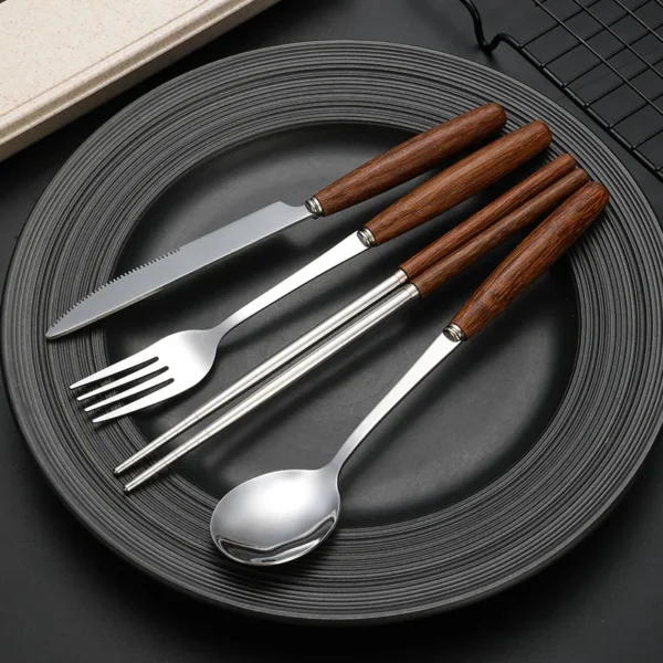 Stainless Steel Cutlery Set with Wooden Handle - Image 3