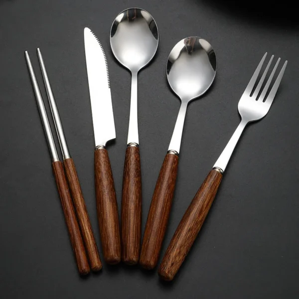 Stainless Steel Cutlery Set with Wooden Handle - Image 6